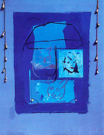 Hanging with Colette (2002) acrylic, collage and bells on canvas 48x60